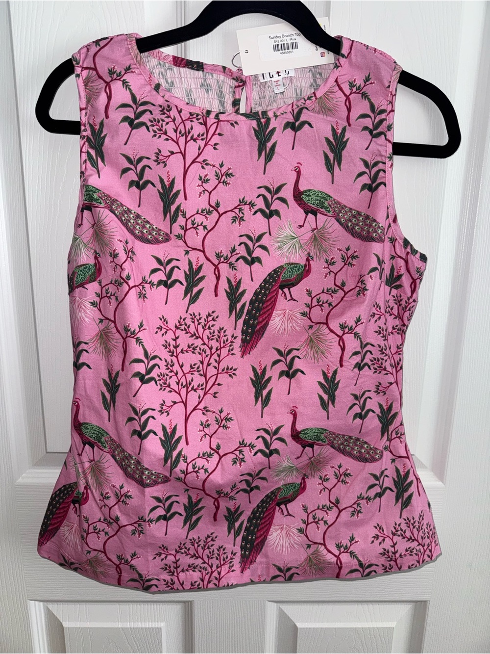TCEC Sleeveless Pink Peacock Print Shell Top